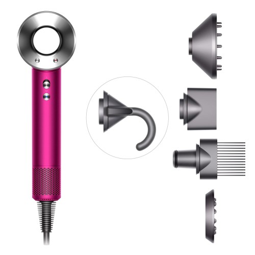 Фен Dyson Supersonic HD07 (фуксия/яркий никель) с 5 насадками и дорожным чехлом