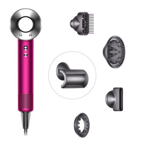 Фен Dyson Supersonic HD07 (фуксия/яркий никель) с 5 насадками и дорожным чехлом
